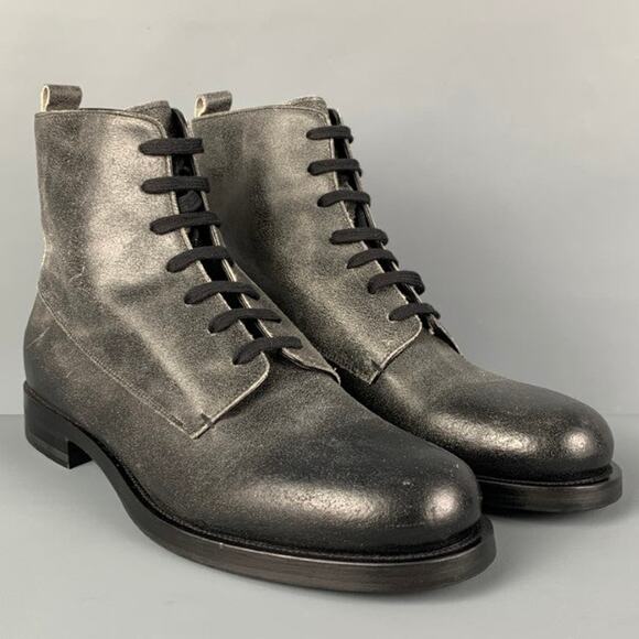 EMPORIO ARMANI Size 10 Black Distressed Leather Lace-Up Boots main image 7